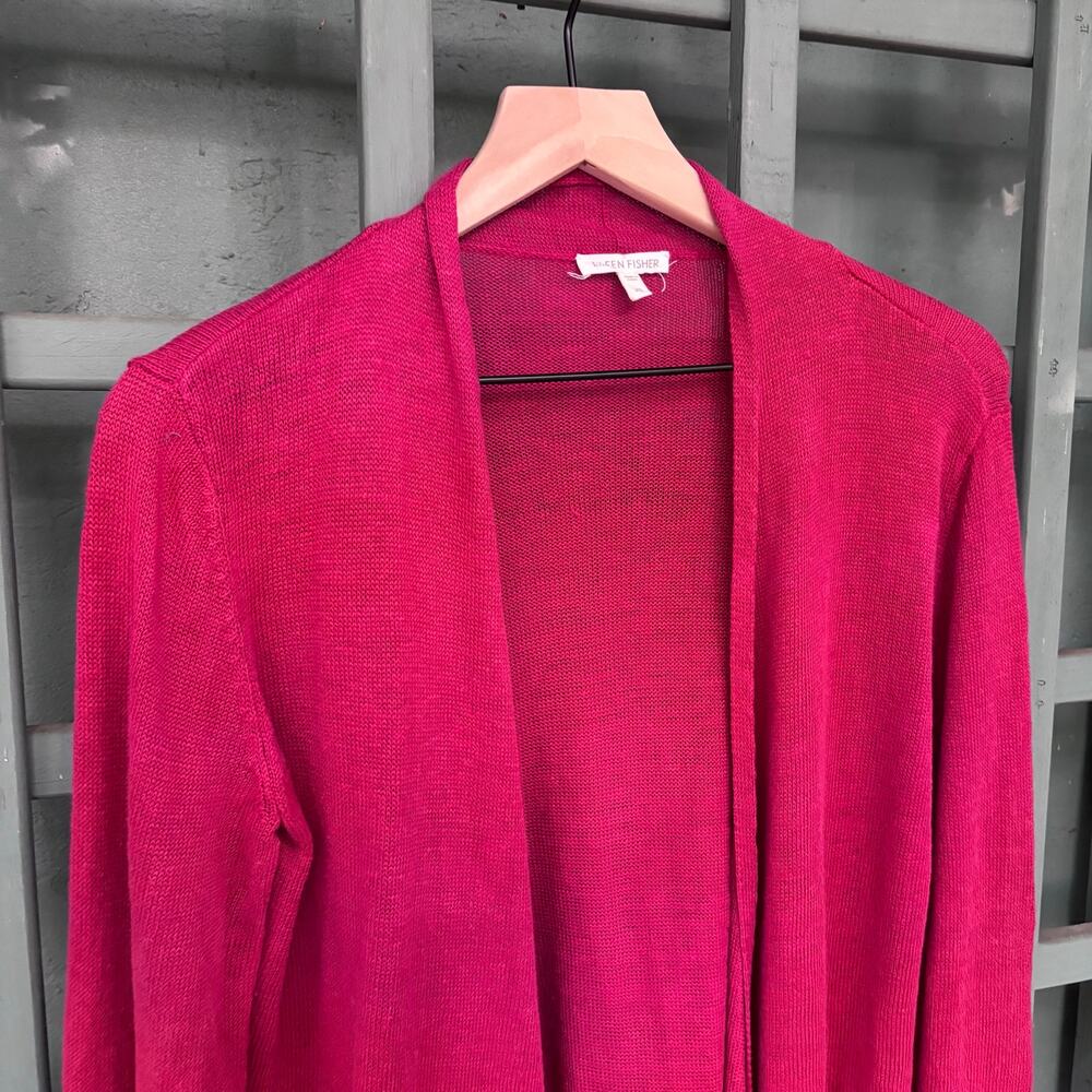 Eileen Fisher XS Fuchsia 100% Linen Lightweight Cardigan Lagenlook Quiet Luxury